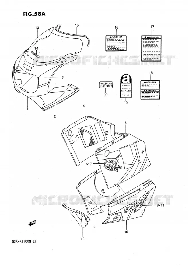 CARENAGES - ETIQUETTES (MODELE N) Suzuki MOTO 1100 GSX-R 1991  GSX-R1100M(E1)