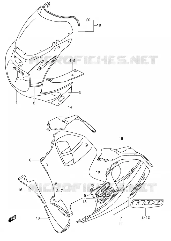 CARENAGES - ETIQUETTES (MODELE P 17U) Suzuki MOTO 1100 GSX-R 1994  GSX-R1100WR(E28)