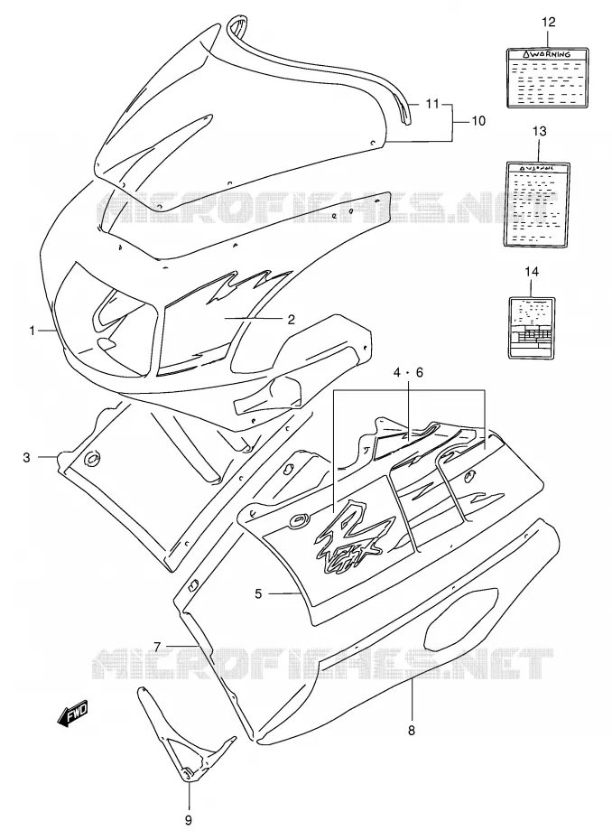 CARENAGES - ETIQUETTES (MODELE P 1TU) Suzuki MOTO 400 GSX-R 1994  GSX-R400RR(E30)