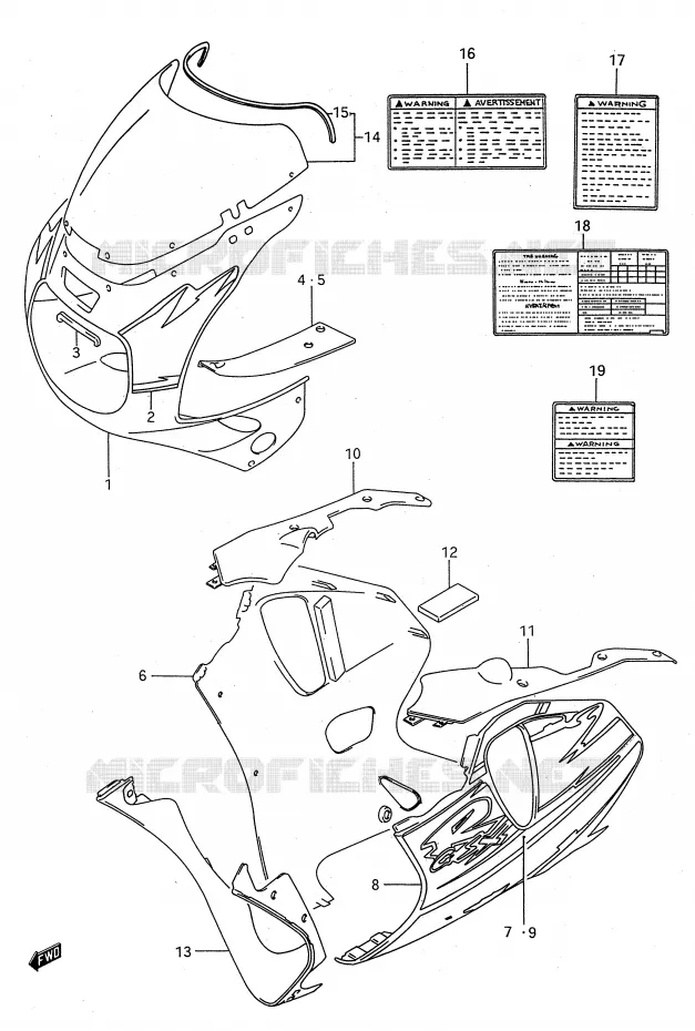 CARENAGES - ETIQUETTES (MODELE P 1TU) Suzuki MOTO 750 GSX-R 1993  GSX-R750WP(E28)