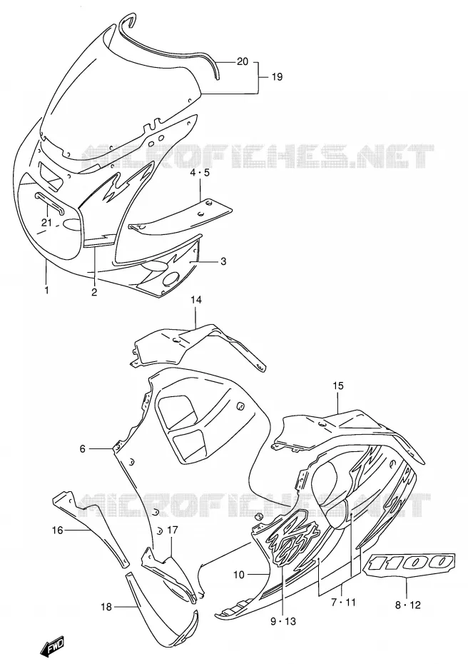 CARENAGES - ETIQUETTES (MODELE P M18) Suzuki MOTO 1100 GSX-R 1994  GSX-R1100WR(E2)