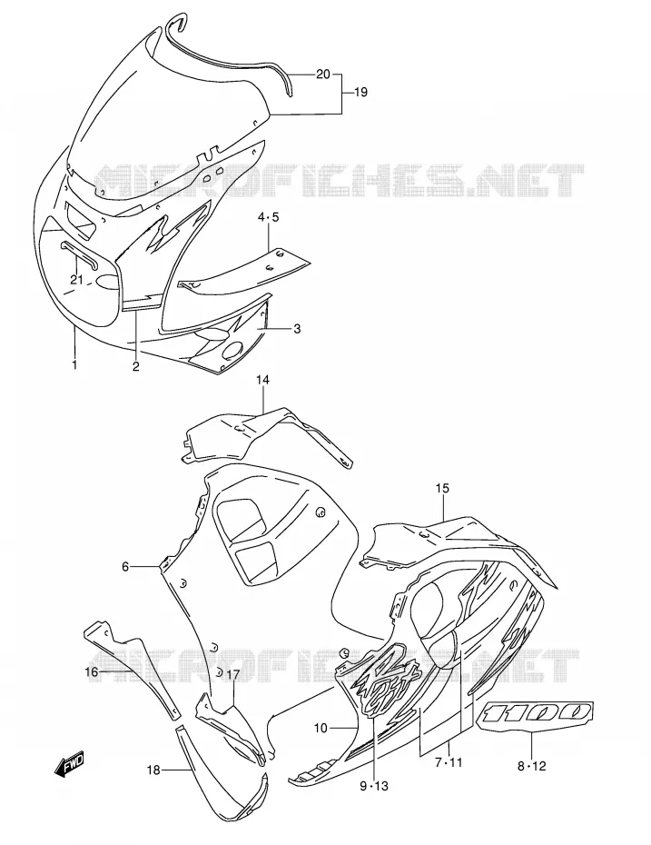 CARENAGES - ETIQUETTES (MODELE P M18) Suzuki MOTO 1100 GSX-R 1996  GSX-R1100WT(E28)