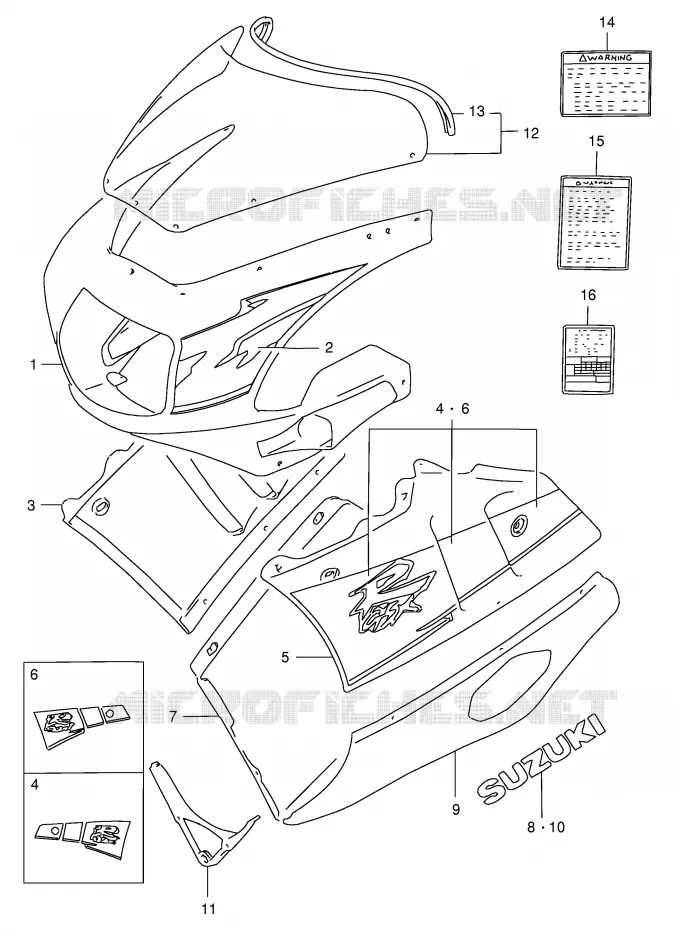 CARENAGES - ETIQUETTES (MODELE R 33J) Suzuki MOTO 400 GSX-R 1990  GSX-R400RFL(E30)