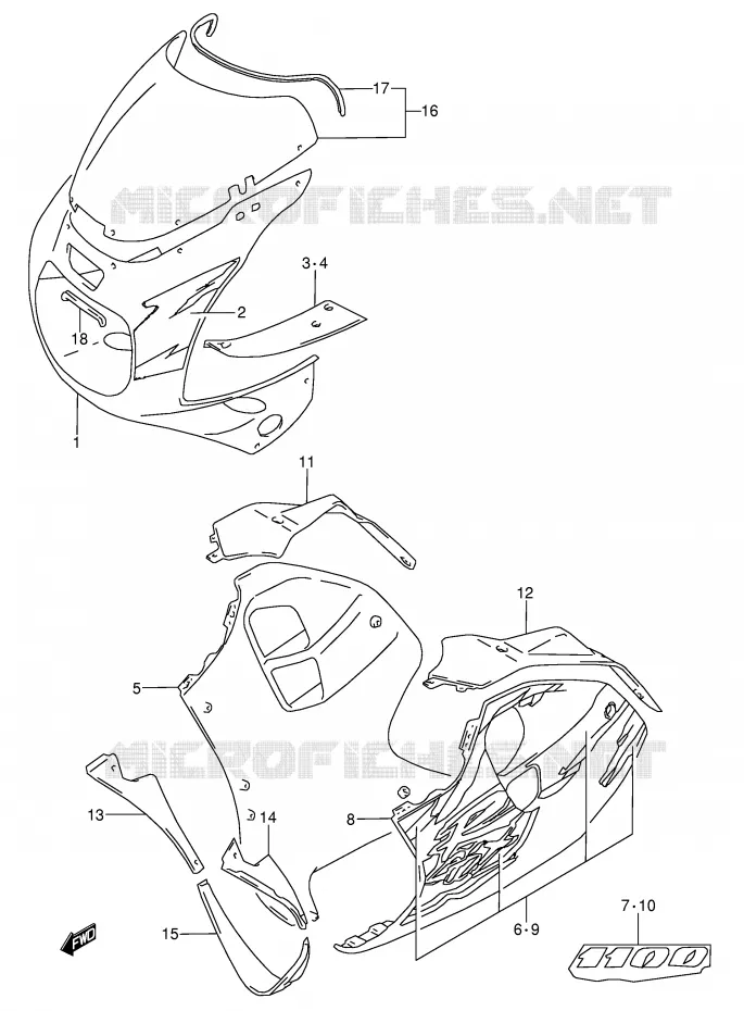CARENAGES - ETIQUETTES (MODELE R M18) Suzuki MOTO 1100 GSX-R 1997  GSX-R1100WV(E28)