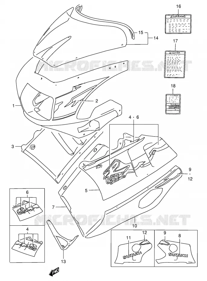 CARENAGES - ETIQUETTES (MODELE R M18) Suzuki MOTO 400 GSX-R 1991  GSX-R400RM(E30)