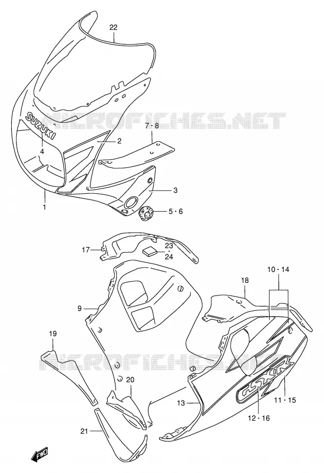 CARENAGES - ETIQUETTES (MODELE V/W) Suzuki MOTO 1100 GSX-R 1997  GSX-R1100WV(E2)