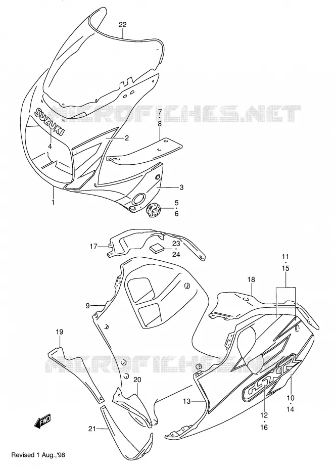 CARENAGES - ETIQUETTES (MODELE V/W) Suzuki MOTO 1100 GSX-R 1998  GSX-R1100WW(E28)