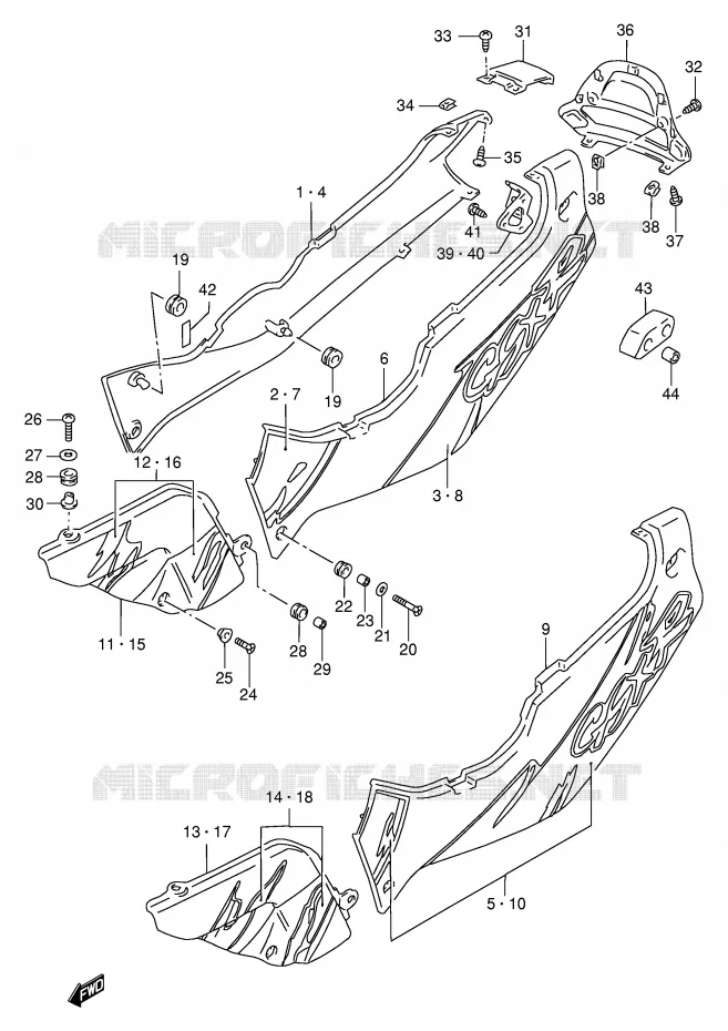 CARENAGES ARRIERE  (MODELE P) Suzuki MOTO 1100 GSX-R 1994  GSX-R1100WR(E2)