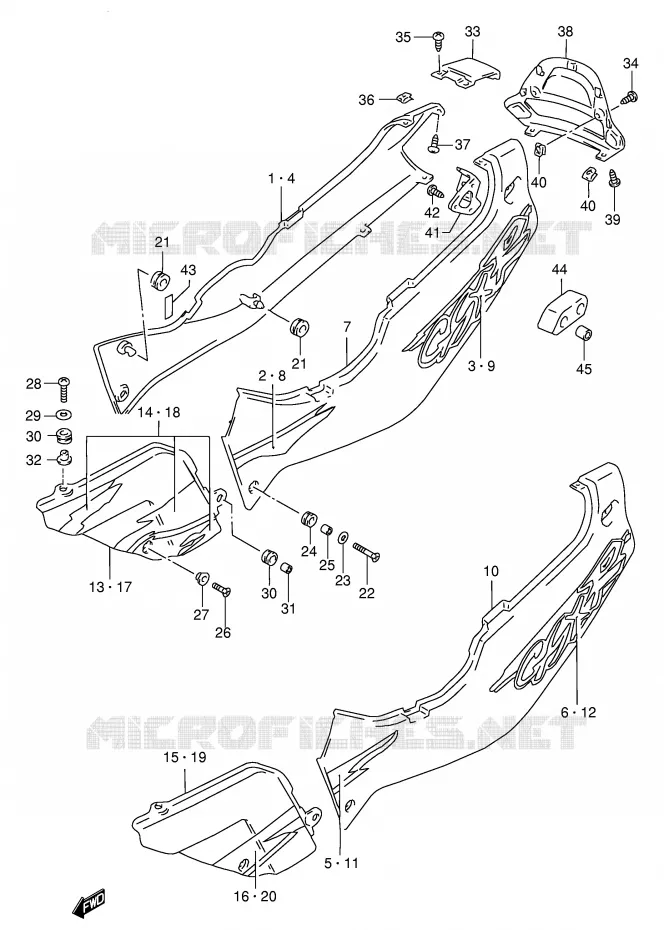 CARENAGES ARRIERE  (MODELE R) Suzuki MOTO 1100 GSX-R 1997  GSX-R1100WV(E2)