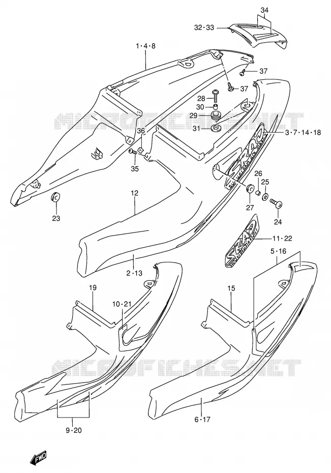 CARENAGES ARRIERE  (MODELE T) Suzuki MOTO 750 GSX-R 1997  GSX-R750V(E2)