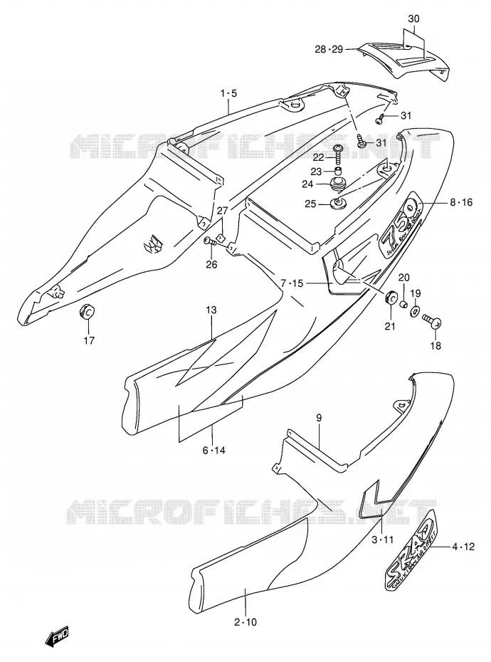 CARENAGES ARRIERE  (MODELE V) Suzuki MOTO 750 GSX-R 1998  GSX-R750W(E2)
