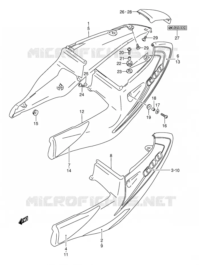CARENAGES ARRIERE  (MODELE Y FOR L99,BP9,CE2) Suzuki MOTO 600 GSX-R 1999  GSX-R600X(E2)