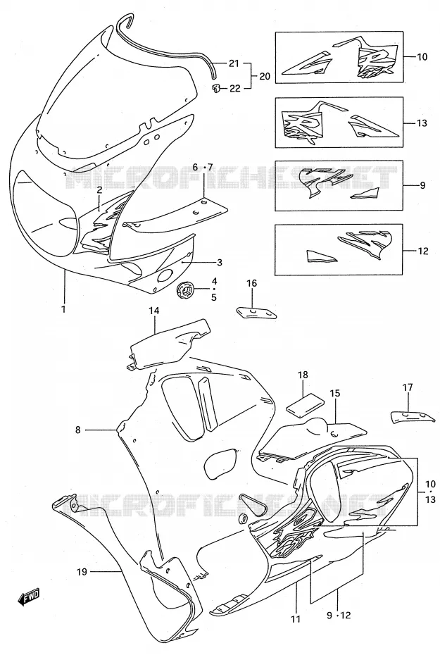 CARENAGES ET SUPPORTS AVANT (MODELE S D4A) Suzuki MOTO 750 GSX-R 1993  GSX-R750WP(E28)