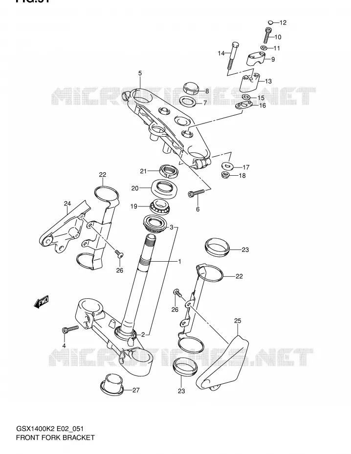 COLONNE DE DIRECTION (MODELE K2/K3/K4) Suzuki MOTO 1400 GSX 2004  GSX1400U1K4(E2)