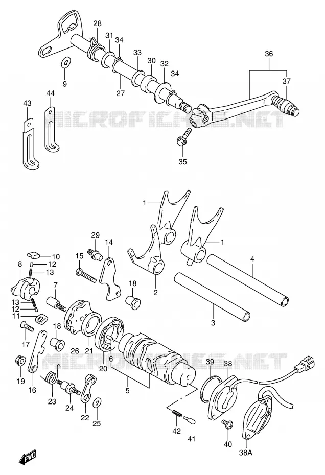 ENSEMBLE DE SELECTION DE VITESSES (MODELE T/V/W) Suzuki MOTO 1100 GSX-R 1998  GSX-R1100WW(E2)