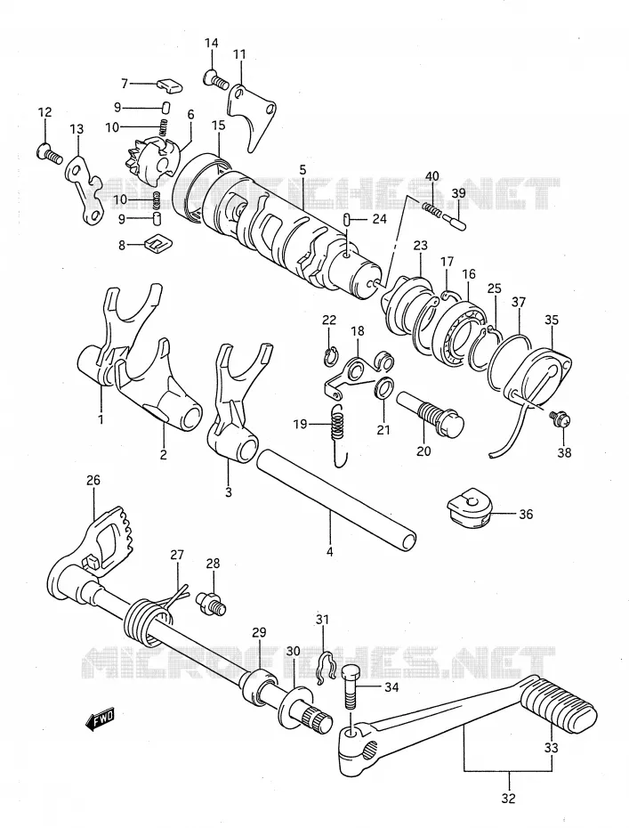 ENSEMBLE DE SELECTION DE VITESSES Suzuki MOTO 1100 GSX-F 1993  GSX1100FP(E28)