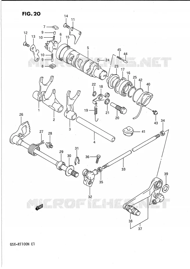 ENSEMBLE DE SELECTION DE VITESSES Suzuki MOTO 1100 GSX-R 1991  GSX-R1100M(E1)