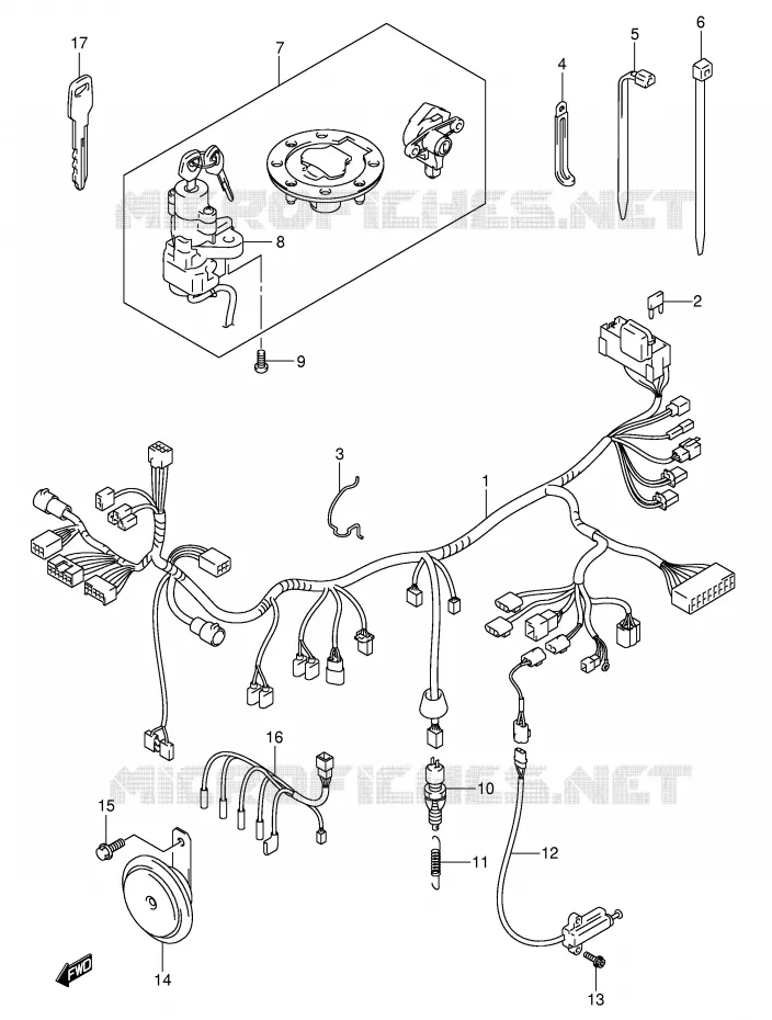 FAISCEAU ELECTRIQUE (GSF600K3/K4/UK3/UK4/ZK4) Suzuki MOTO 600 BANDIT 2002  GSF600K2(E2)