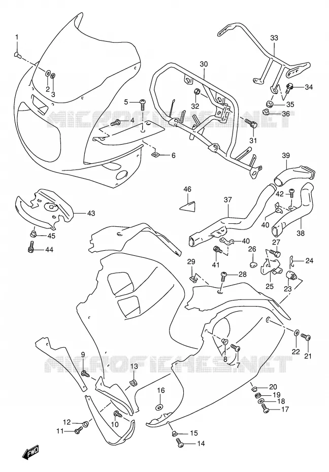 FLANCS DE CARENAGES (MODELE P/R) Suzuki MOTO 1100 GSX-R 1995  GSX-R1100WSKS(E2)