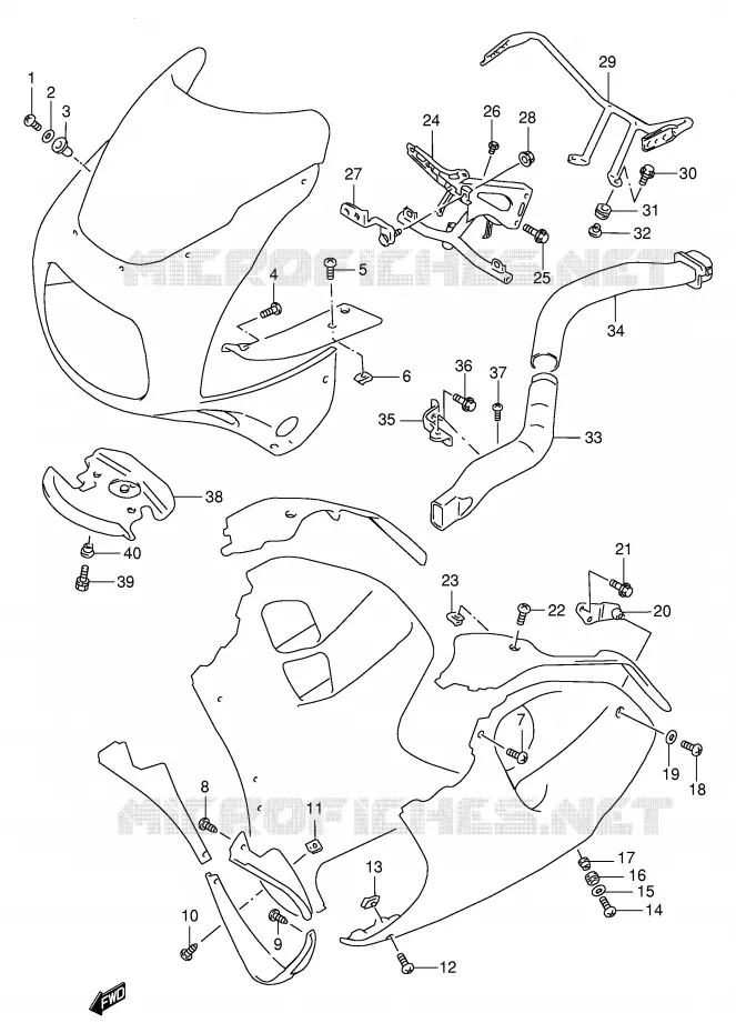 FLANCS DE CARENAGES (MODELE S/T/V/W) Suzuki MOTO 1100 GSX-R 1995  GSX-R1100WSKS(E2)