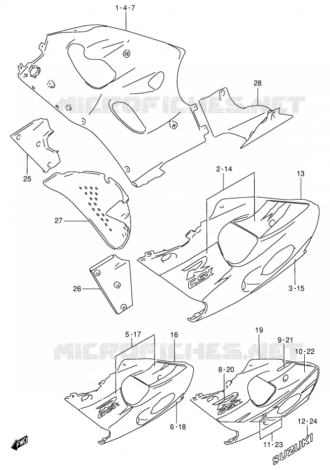 FLANCS DE CARENAGES (MODELE T) Suzuki MOTO 750 GSX-R 1997  GSX-R750V(E2)