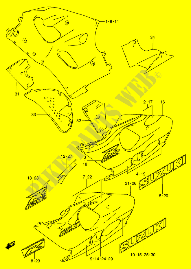 FLANCS DE CARENAGES (MODELE X) pour Suzuki GSX-R 750 1997
