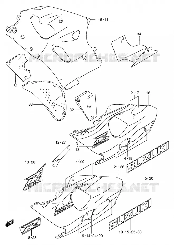 FLANCS DE CARENAGES (MODELE X) Suzuki MOTO 750 GSX-R 1997  GSX-R750V(E2)