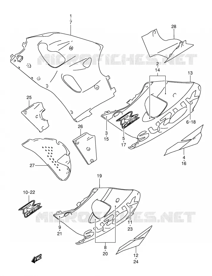 FLANCS DE CARENAGES (MODELE Y FOR L99,BP9,CE2) Suzuki MOTO 600 GSX-R 2000  GSX-R600Y(E2)