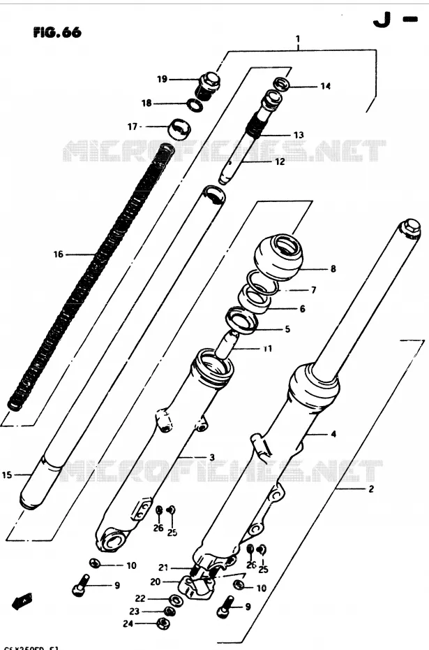 FOURCHE AVANT (MODELE Z/D E24, GSX250SZ E24) Suzuki MOTO 250 GSX 1982  GSX250ESZ(Z/D)