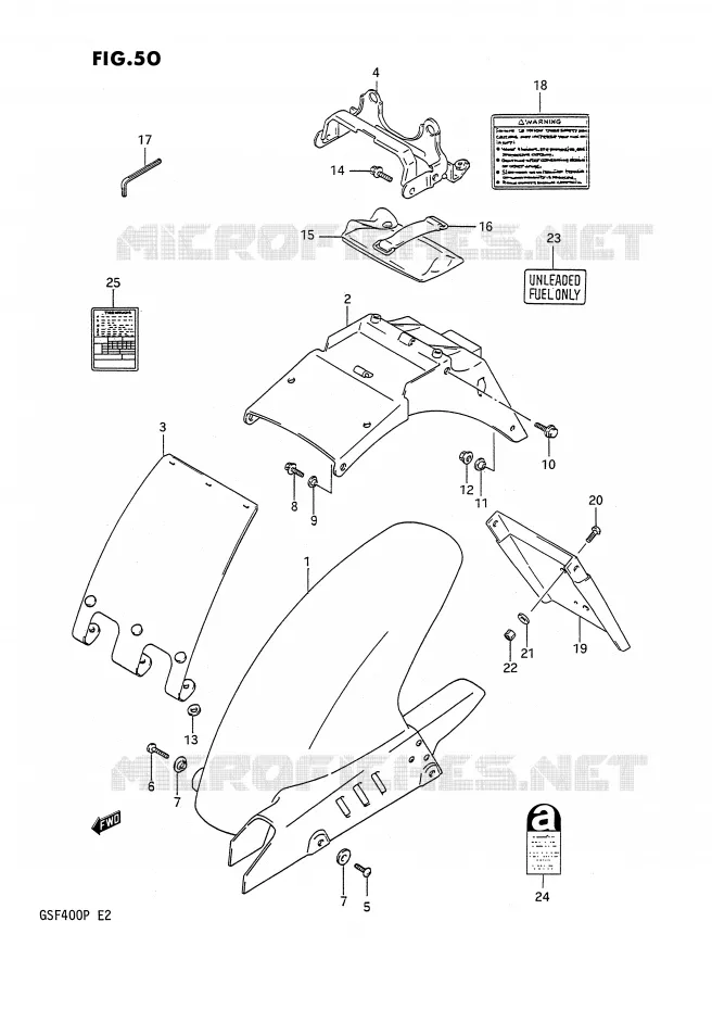 GARDE BOUE ARRIERE Suzuki MOTO 400 BANDIT 1992  GSF400N(E2)