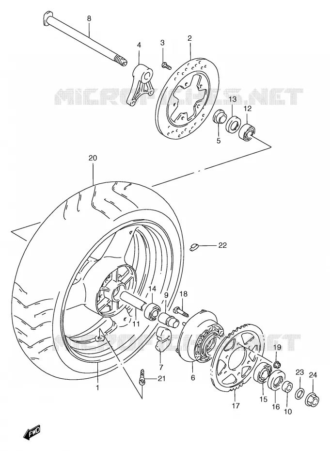 ROUE ARRIERE (GSF1200T/V/W/X/Y/ST/SV/SW/SX/SY) Suzuki MOTO 1200 BANDIT 2000  GSF1200Y(E2)