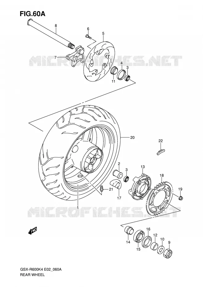 ROUE ARRIERE (GSX-R600XK5/U2XK5/U3XK5) Suzuki MOTO 600 GSX-R 2005  GSX-R600U3XK5(E2)