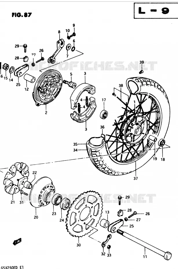 ROUE ARRIERE (GSX250Z/D E24, GSX250SZ E24) Suzuki MOTO 250 GSX 1982  GSX250EZ(Z/D)