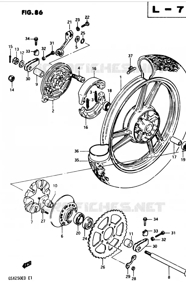ROUE ARRIERE (MODELE D) Suzuki MOTO 250 GSX 1983  GSX250ED(Z/D)