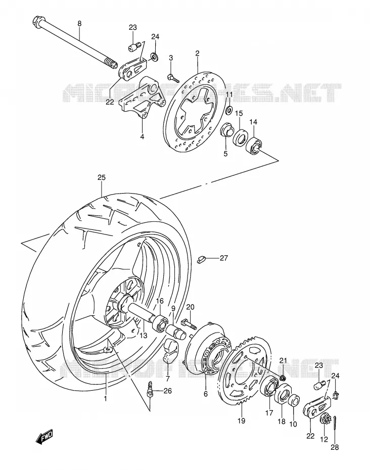 ROUE ARRIERE (MODELE P/R) Suzuki MOTO 1100 GSX-R 1995  GSX-R1100WS(E28)