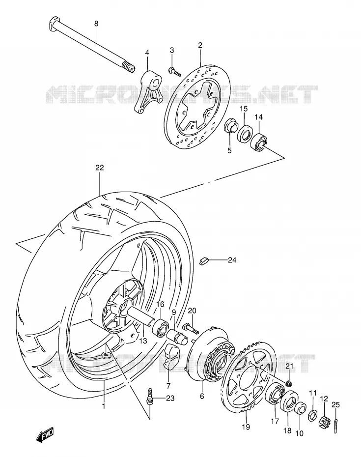 ROUE ARRIERE (MODELE S/T/V/W) Suzuki MOTO 1100 GSX-R 1998  GSX-R1100WW(E28)