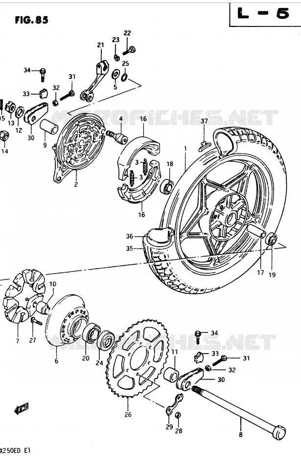 ROUE ARRIERE (MODELE Z) Suzuki MOTO 250 GSX 1982  GSX250SZ(Z/D)
