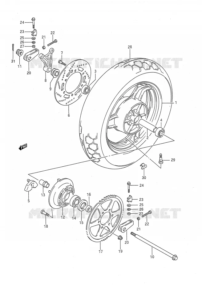 ROUE ARRIERE Suzuki MOTO 1100 GSX-F 1992  GSX1100FN(E28)
