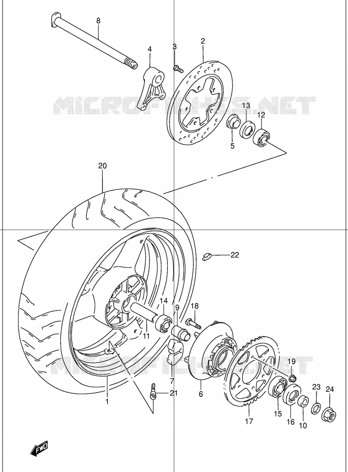 ROUE ARRIERE Suzuki MOTO 1200 BANDIT 2001  GSF1200K1(E2)