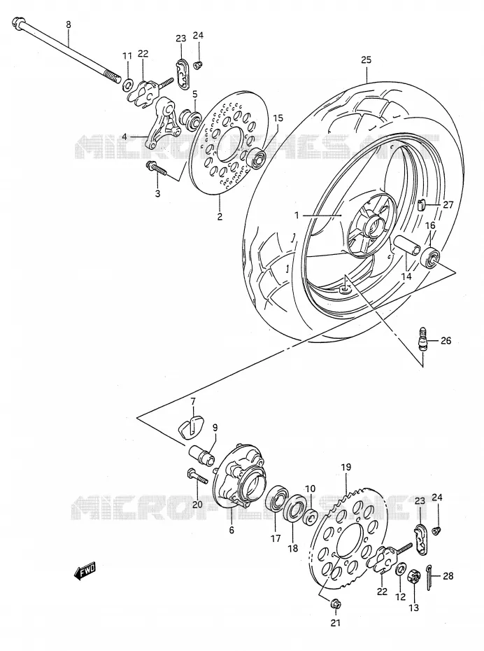 ROUE ARRIERE Suzuki MOTO 400 BANDIT-N 1991  GSF400M(E28)