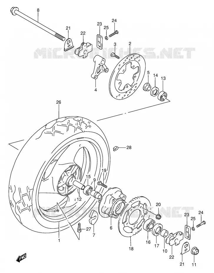 ROUE ARRIERE Suzuki MOTO 600 BANDIT 1999  GSF600UX(E2)