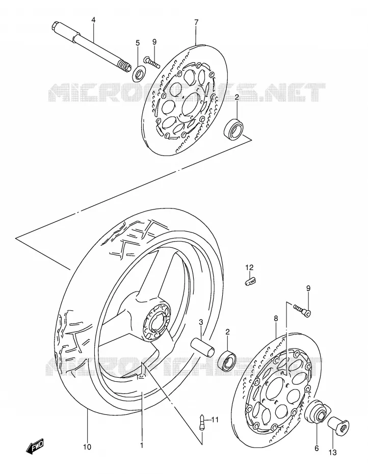 ROUE AVANT (MODELE S/T/V/W) Suzuki MOTO 1100 GSX-R 1995  GSX-R1100WS(E28)