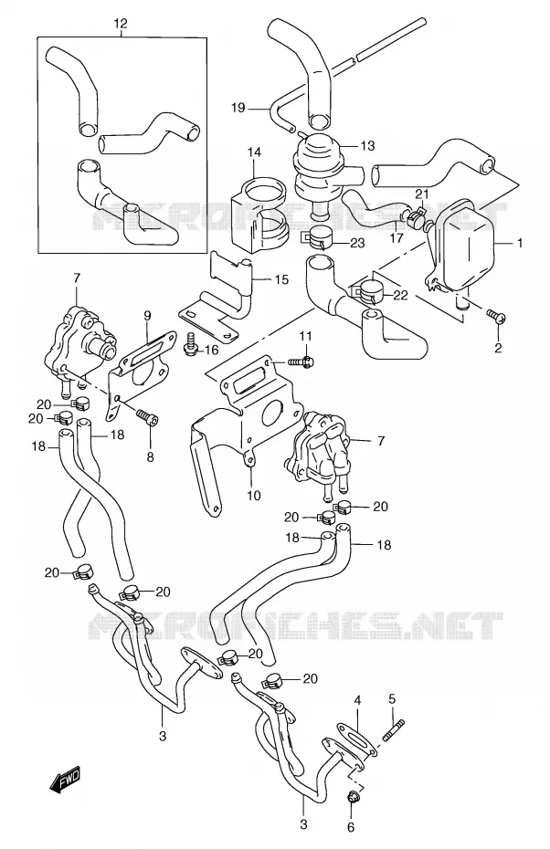 SYSTÈME DE RECYCLAGE GAZ D'ECHAPPEMENT (GSF1200ST/SV/SW/SX/SY E18) Suzuki MOTO 1200 BANDIT 1998  GSF1200SAW(E2)