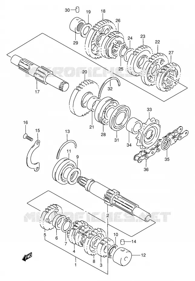TRANSMISSION (MODELE M) Suzuki MOTO 250 GSX 1996  GSX250FT(E24)