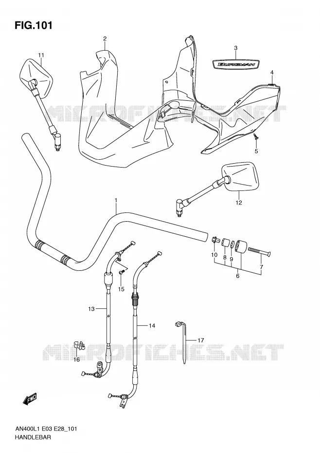 GUIDON (AN400L1 E33) Suzuki SCOOTER 400 BURGMAN 2011  AN400L1(E03)
