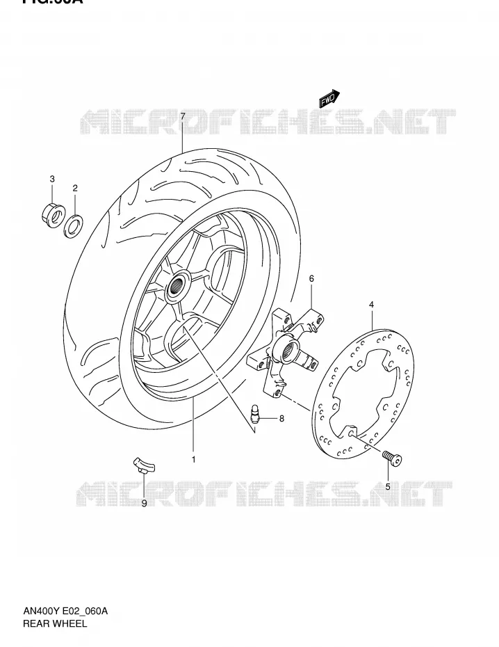 ROUE ARRIERE (MODELE K1/K2) Suzuki SCOOTER 400 BURGMAN 2002  AN400RK2(E2)