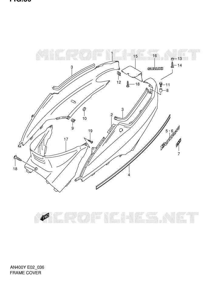 CARENAGES ARRIERE  (MODELE X) Suzuki SCOOTER 400 BURGMAN 2002  AN400RK2(E2)