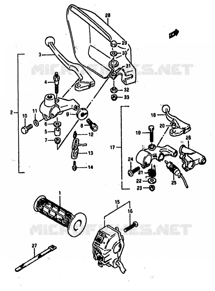 ENSEMBLE POIGNEE GAUCHE Suzuki MOTO 800 DR 1990  DR800SUL(L)