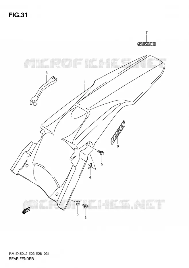 GARDE BOUE ARRIERE Suzuki MOTO 450 RM-Z 2012  RM-Z450L2(E3)
