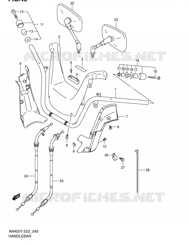 GUIDON (MODELE X/Y) Suzuki SCOOTER 400 BURGMAN 2000  AN400RY(E2)